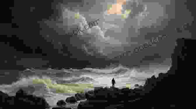 A Dark And Stormy Night, With A Lone Figure Standing On The Edge Of A Cliff, Looking Out Over The Ocean. WAITING ON THE EDGE OF DARKNESS